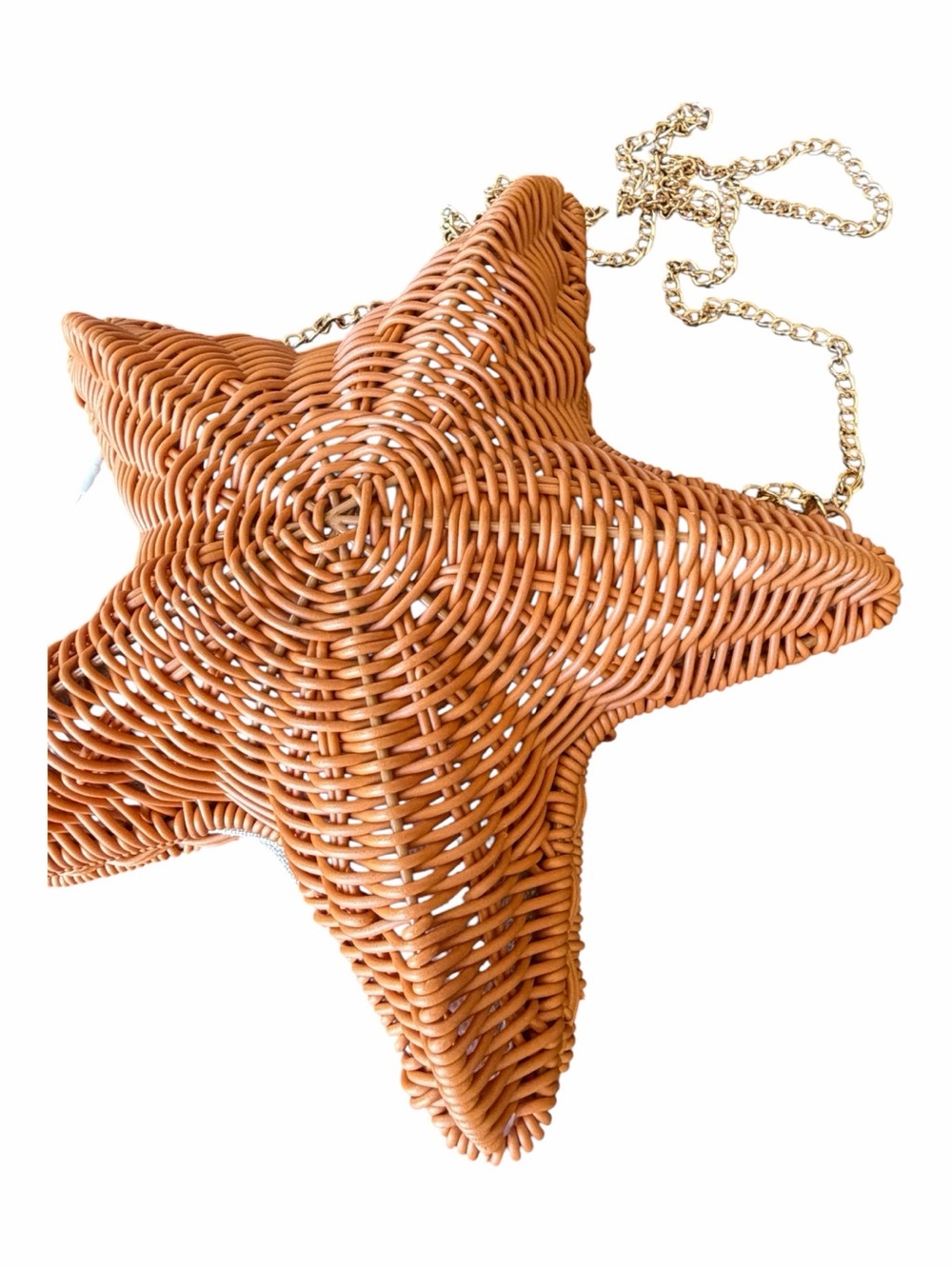 TOMMY BAHAMA Tan STARFISH Clutch Bag Natural Woven Gold Chain Strap NWT - Picture 5 of 9